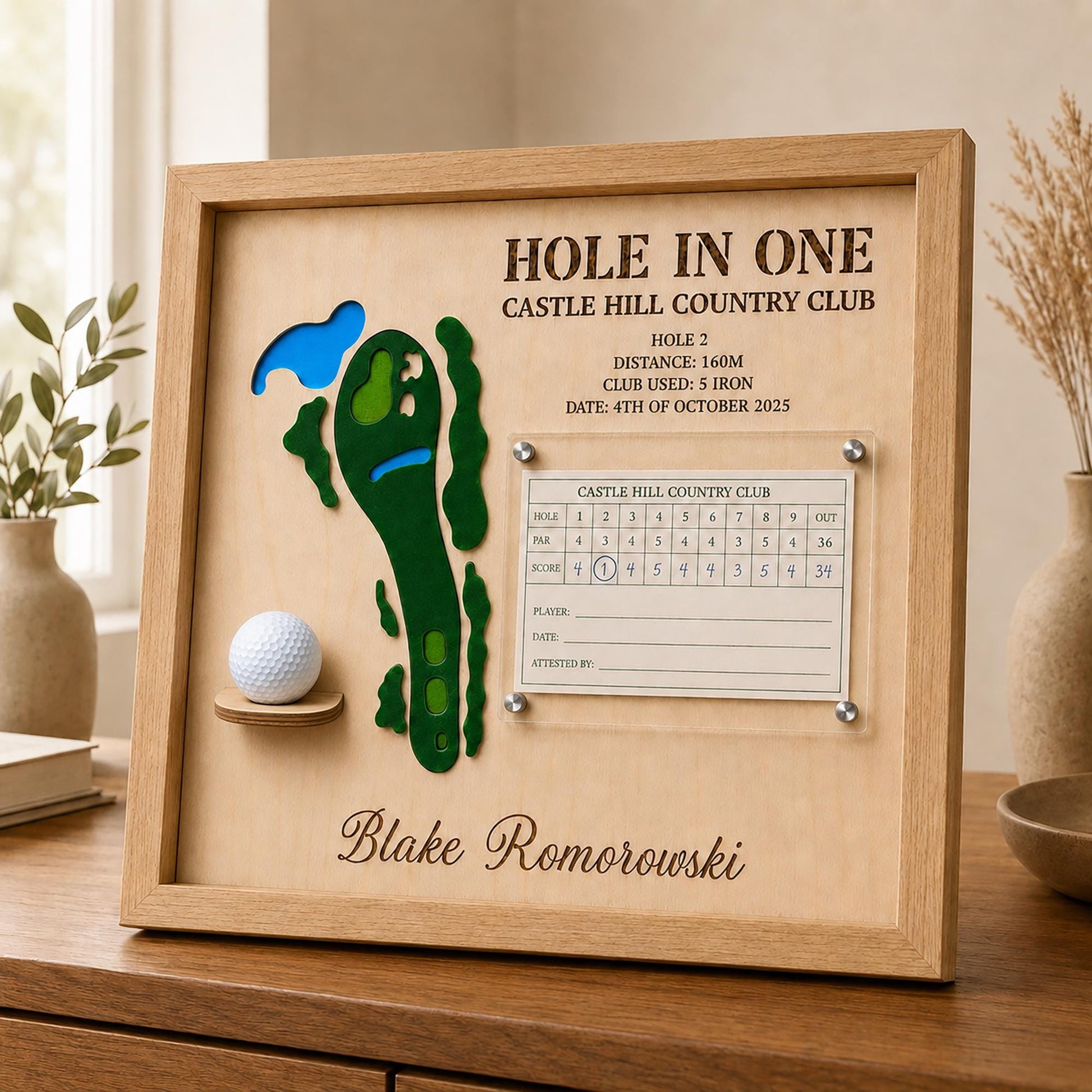 Hole in One Golf Ball Display – Personalized 3D Golf Course Map Shadow Box