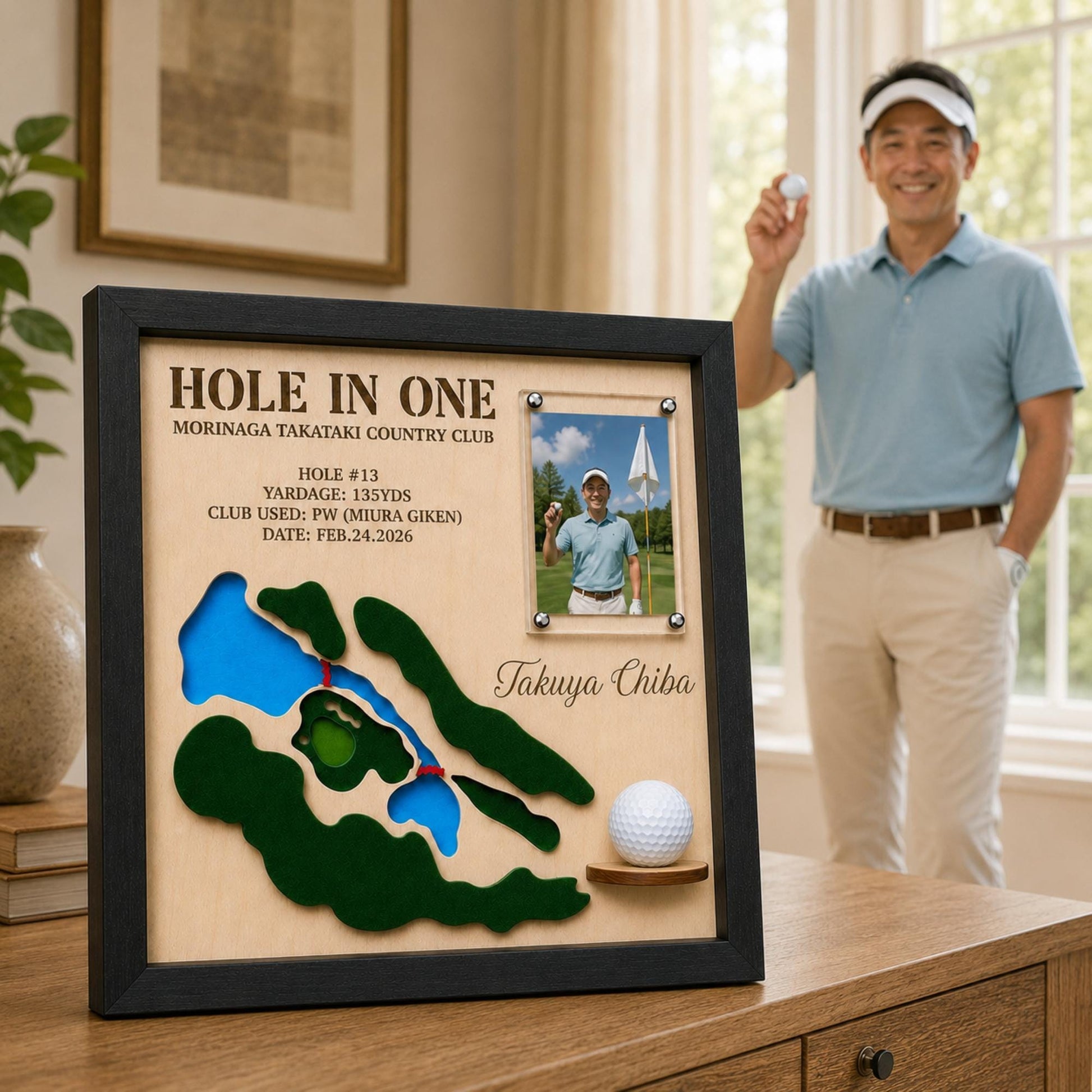 Hole in One Gift for Dad – Personalized 3D Golf Course Map Ball Display