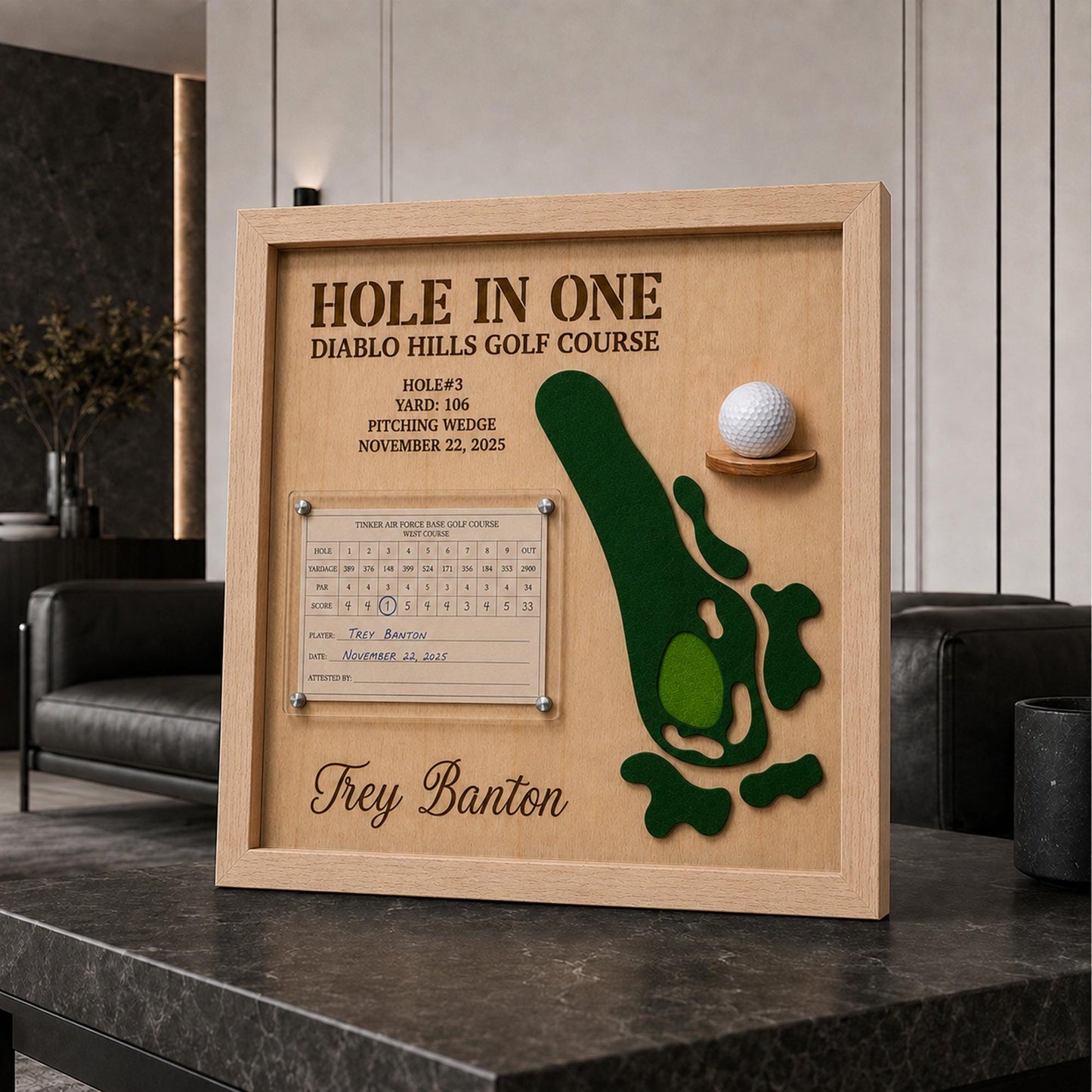 Hole in One Gift from Friends – Personalized 3D Golf Course Map Ball Display