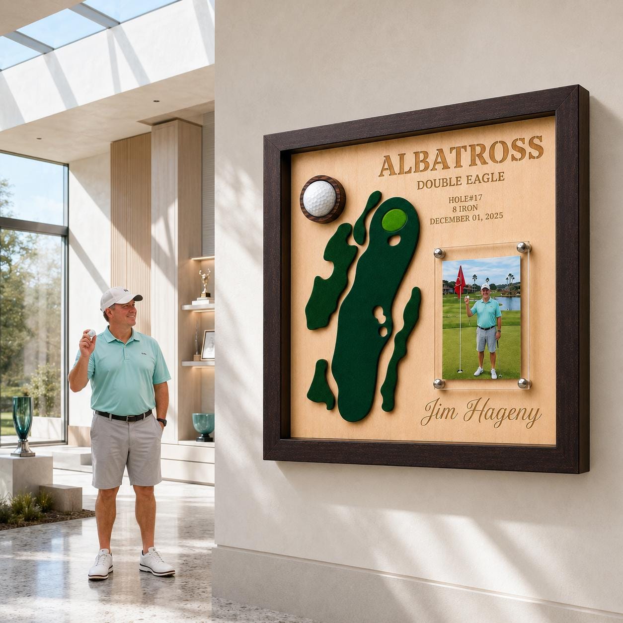 Albatross Golf Gift – Golf Eagle Plaque, 3D Course Map Golf Ball Display