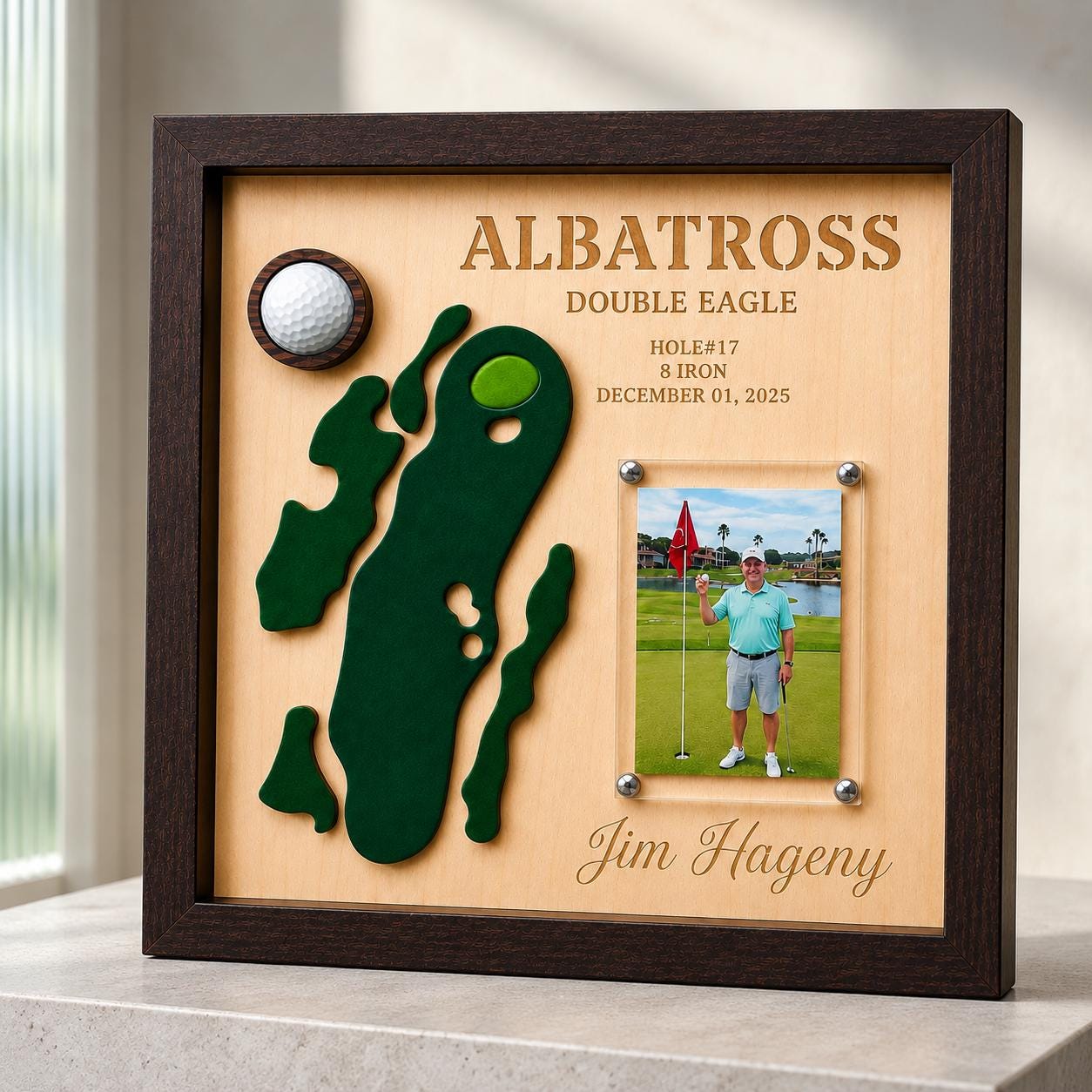 Albatross Golf Gift – Golf Eagle Plaque, 3D Course Map Golf Ball Display