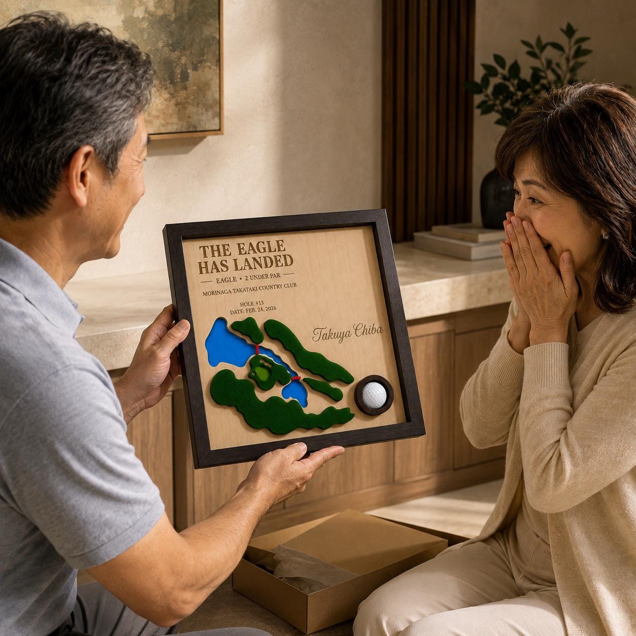 Golf Eagle Plaque – Eagle Golf Gift, Personalized 3D Golf Course Map Ball Display