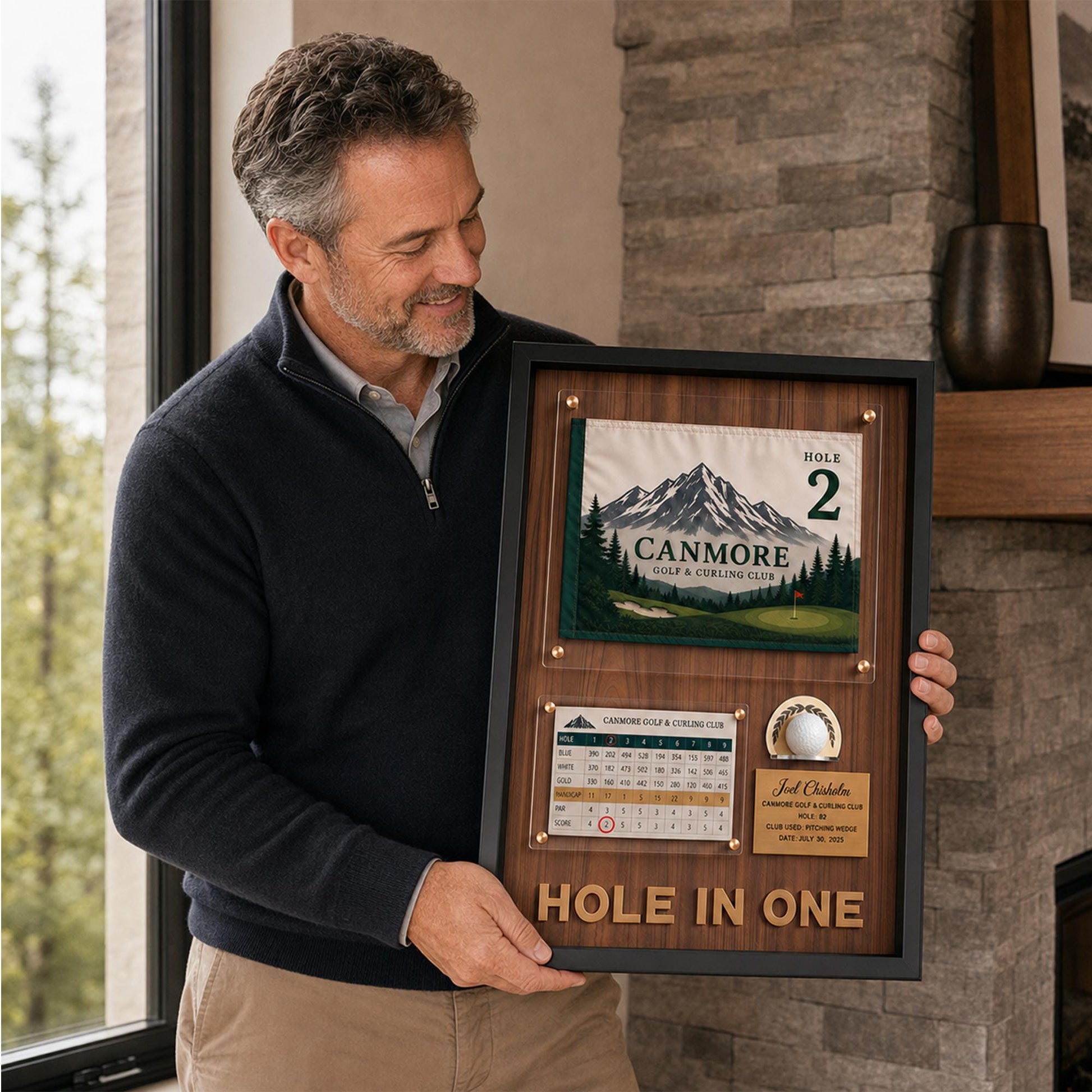 Hole in One Shadow Box – Golf Pin Flag Display Frame, Scorecard Ball Holder Case
