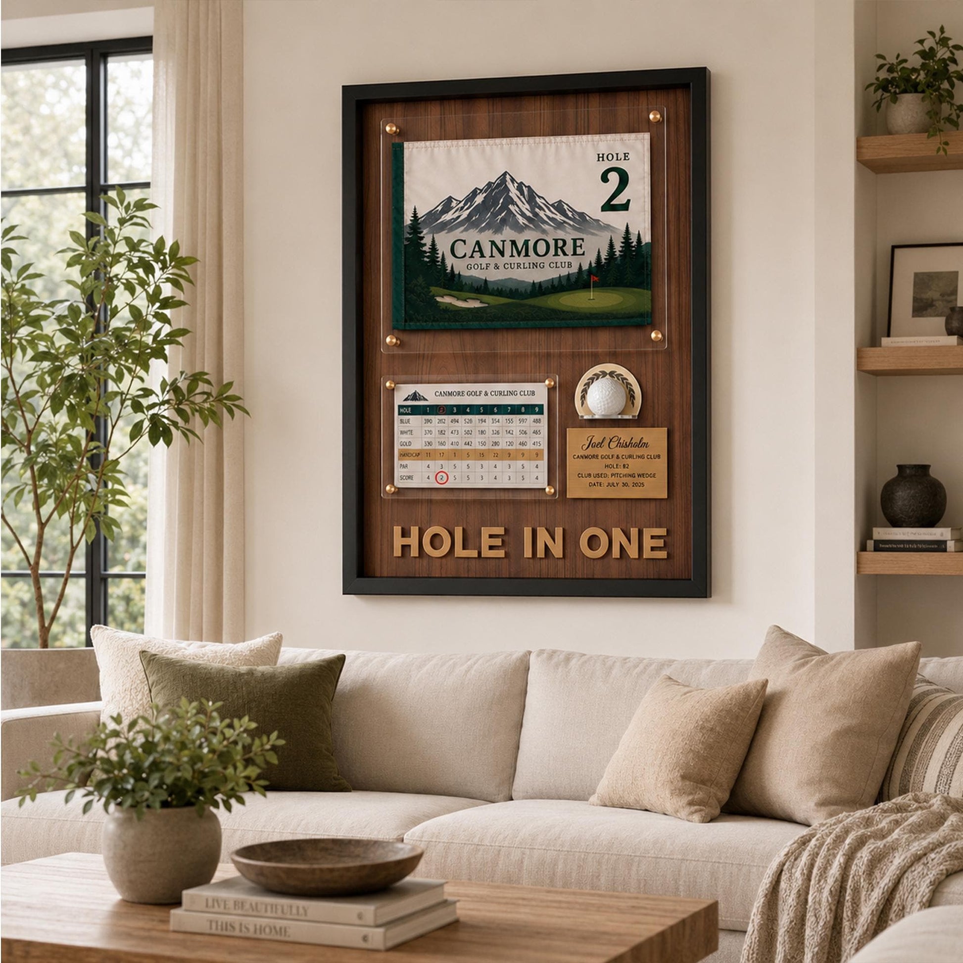 Hole in One Shadow Box – Golf Pin Flag Display Frame, Scorecard Ball Holder Case