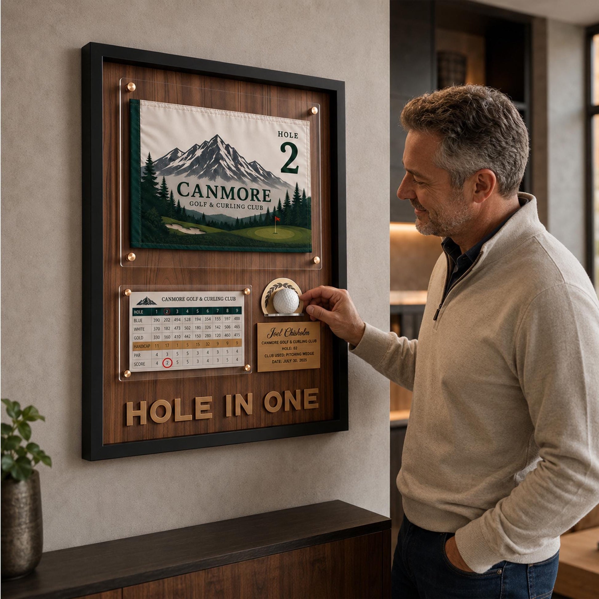 Hole in One Shadow Box – Golf Pin Flag Display Frame, Scorecard Ball Holder Case