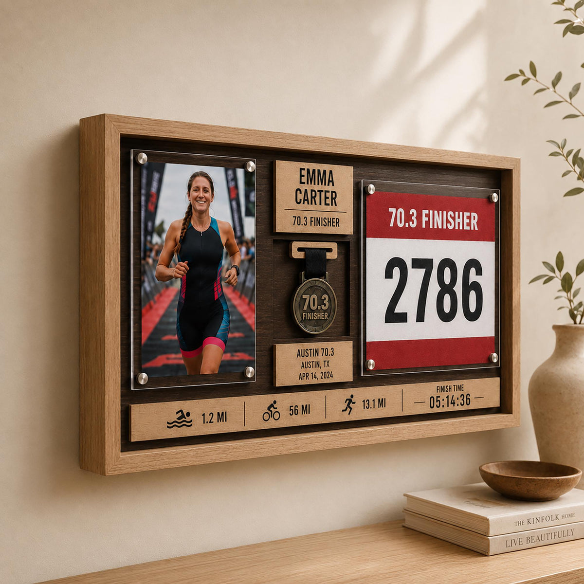 Marathon medal display case – side view of the frame depth