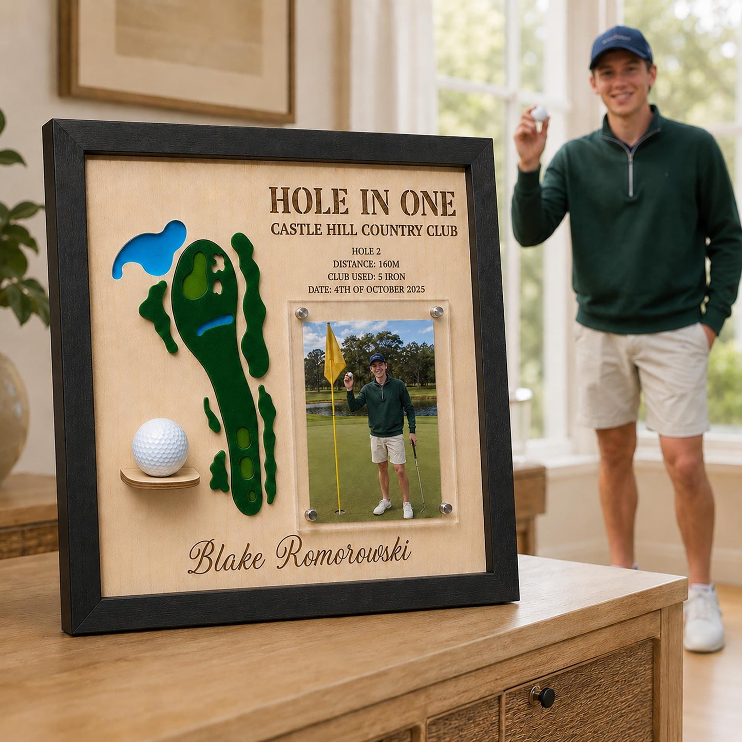 Hole in One Golf Ball Display – Personalized 3D Golf Course Map Shadow Box