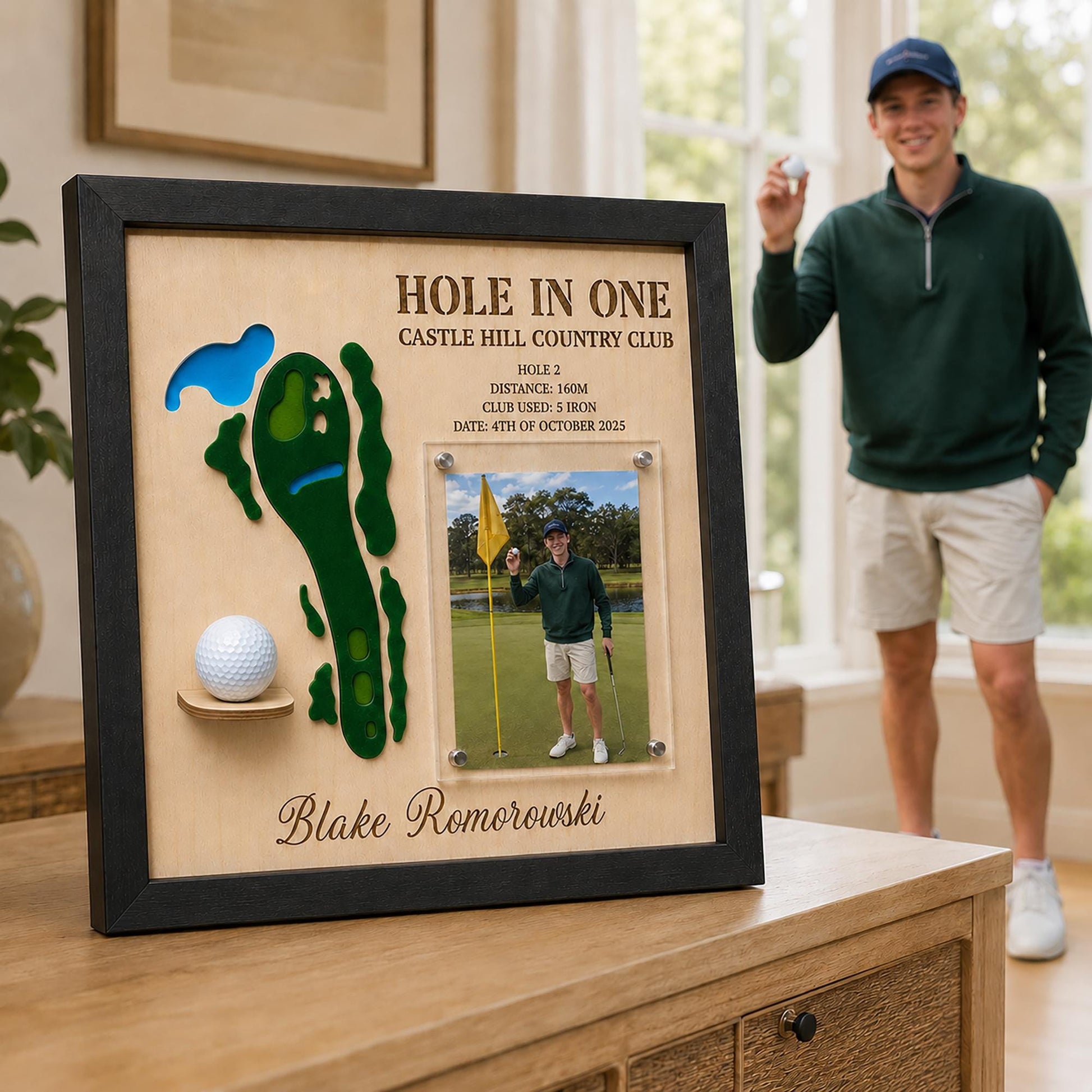 Hole in One Golf Ball Display – Personalized 3D Golf Course Map Shadow Box