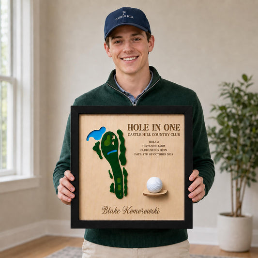 Hole in One Golf Ball Display – Personalized 3D Golf Course Map Shadow Box