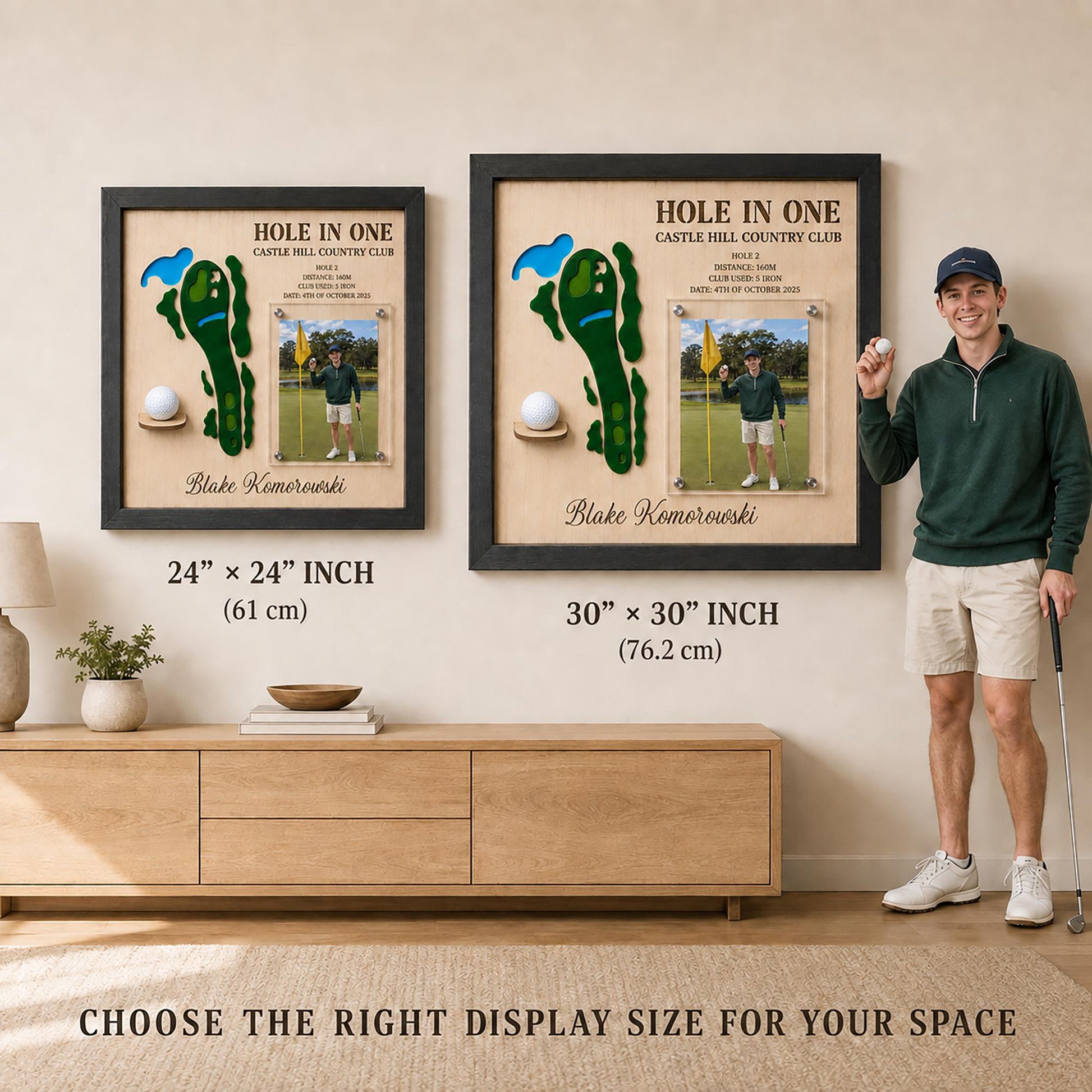 Hole in One Golf Ball Display – Personalized 3D Golf Course Map Shadow Box