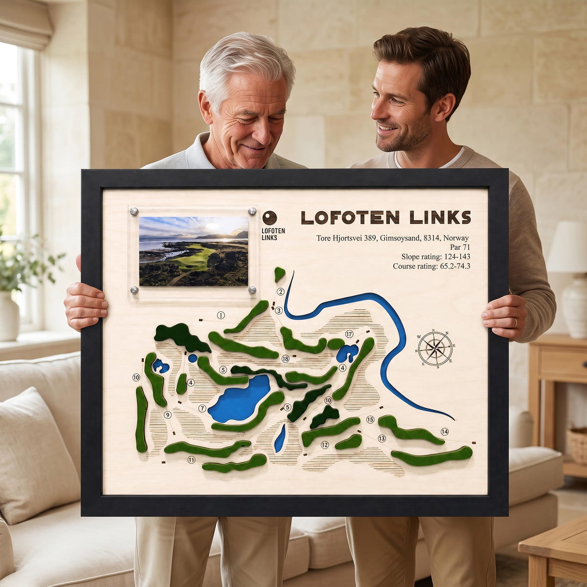 Custom golf course map with photo – gift for dad