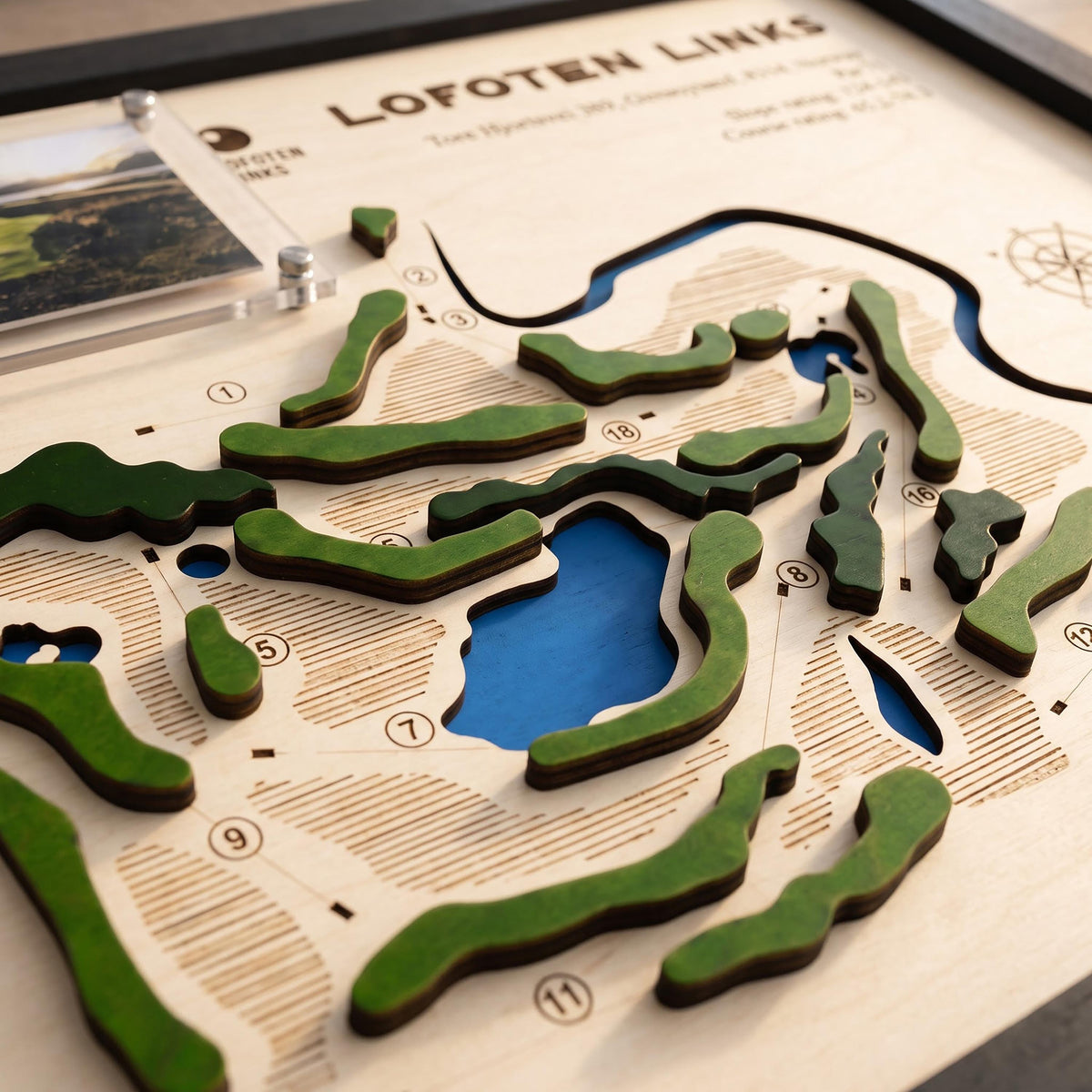 Custom golf course map with photo – low relief greens and water detail