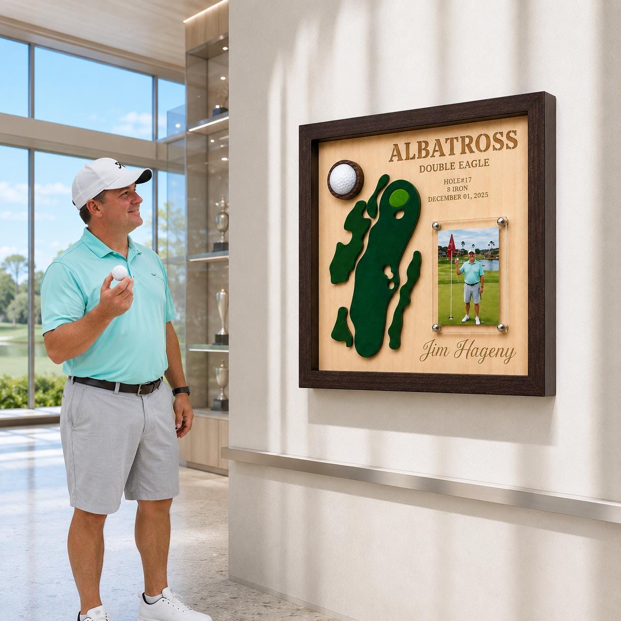 Albatross Golf Gift – Golf Eagle Plaque, 3D Course Map Golf Ball Display