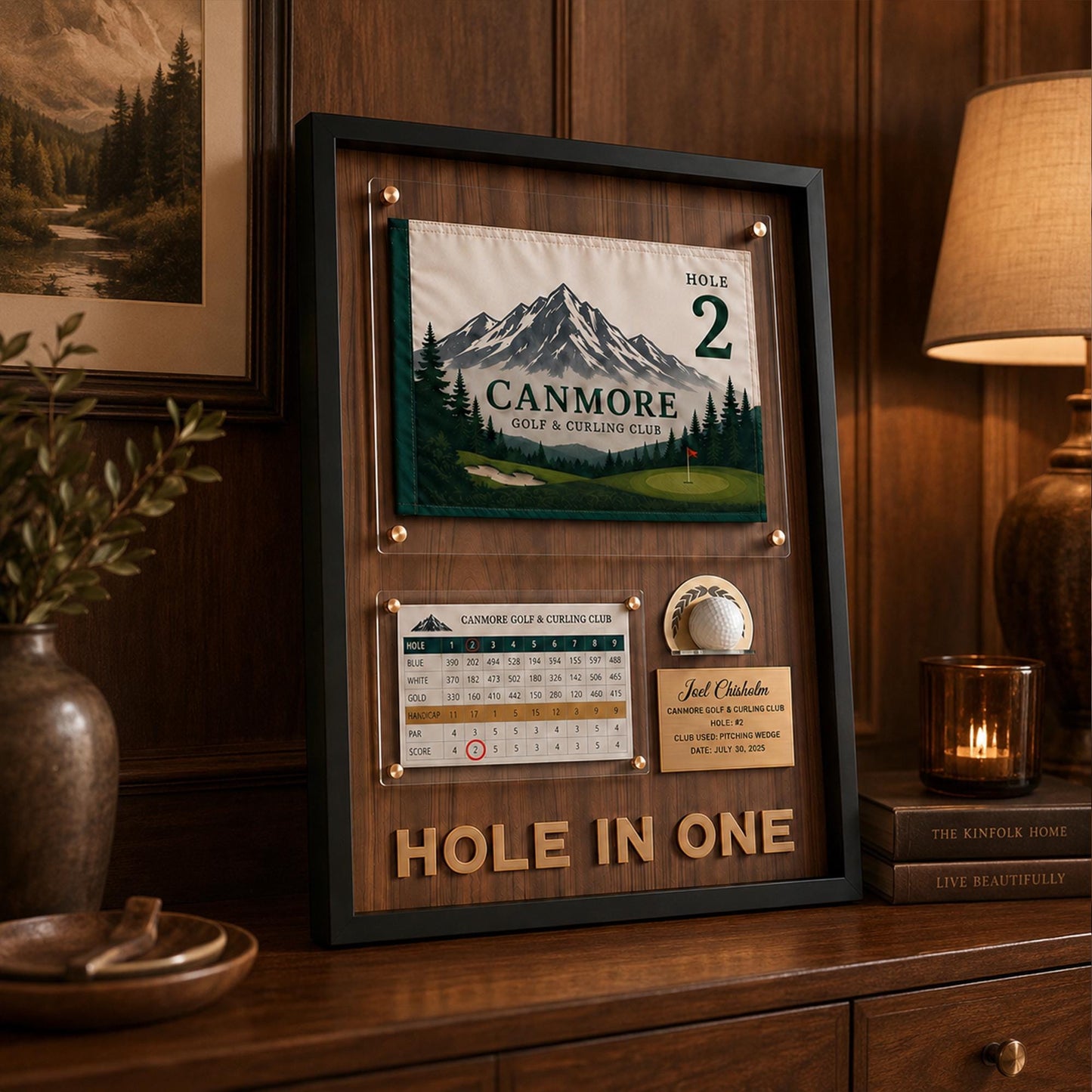Hole in One Shadow Box – Golf Pin Flag Display Frame, Scorecard Ball Holder Case