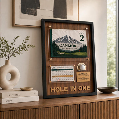Hole in One Shadow Box – Golf Pin Flag Display Frame, Scorecard Ball Holder Case