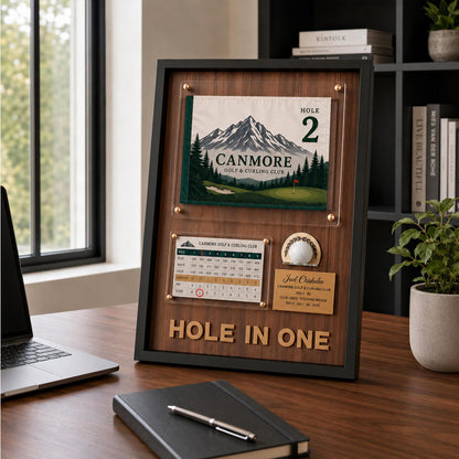 Hole in One Shadow Box – Golf Pin Flag Display Frame, Scorecard Ball Holder Case