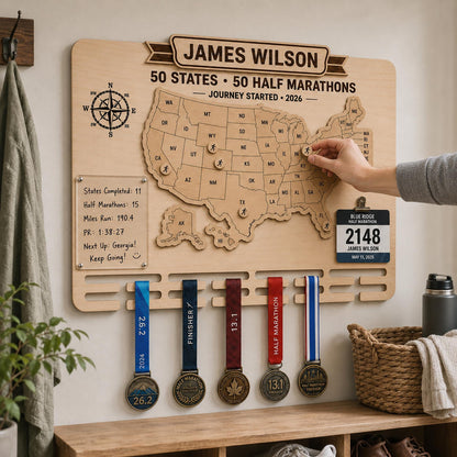 50 states half marathon medal display – moving the magnet marker