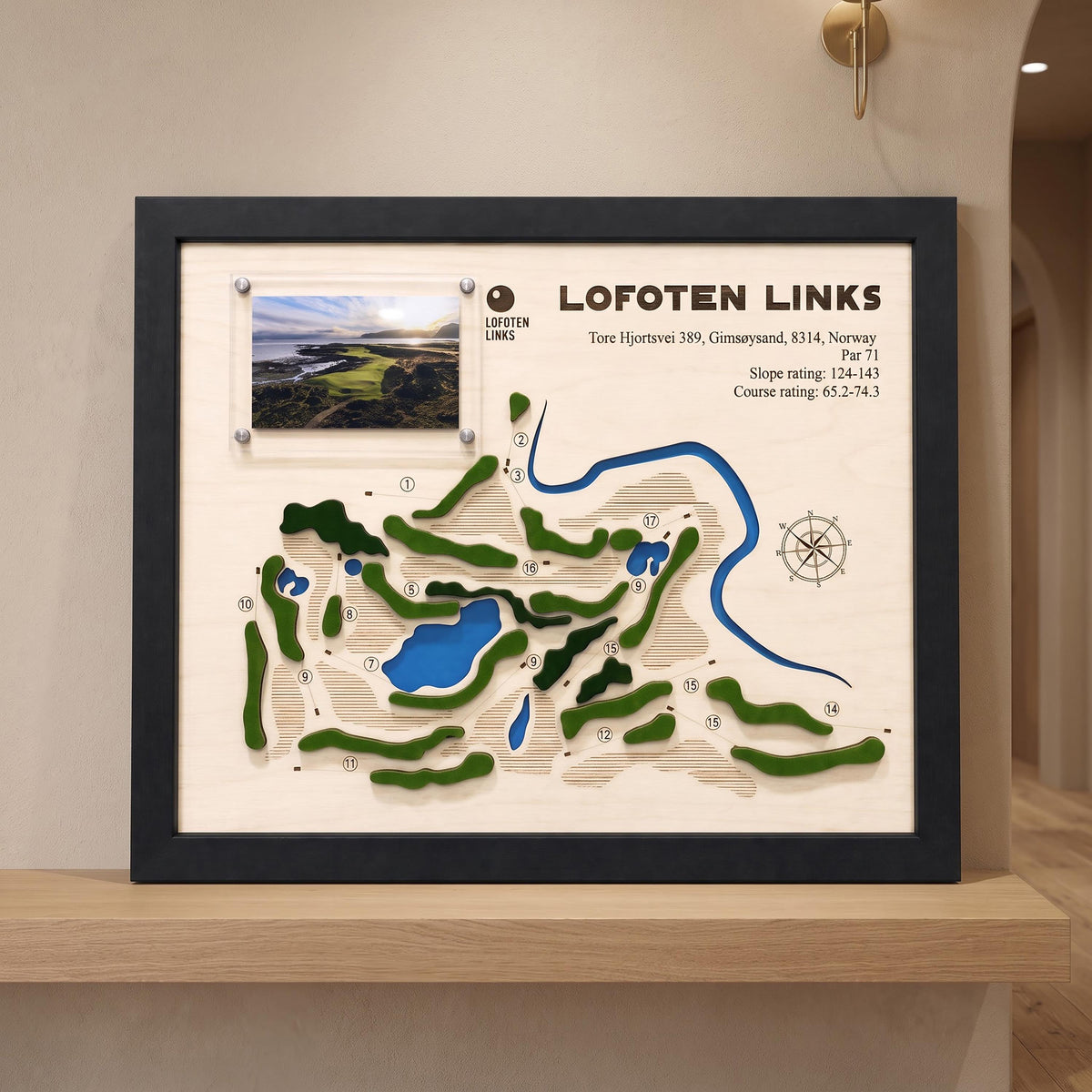 Custom golf course map with photo – front view with photo and course facts