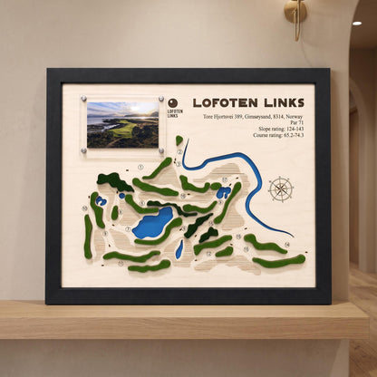 Custom golf course map with photo – front view with photo and course facts
