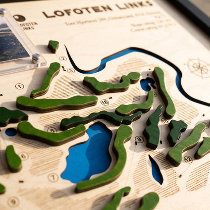 Custom golf course map with photo – layered fairways close-up