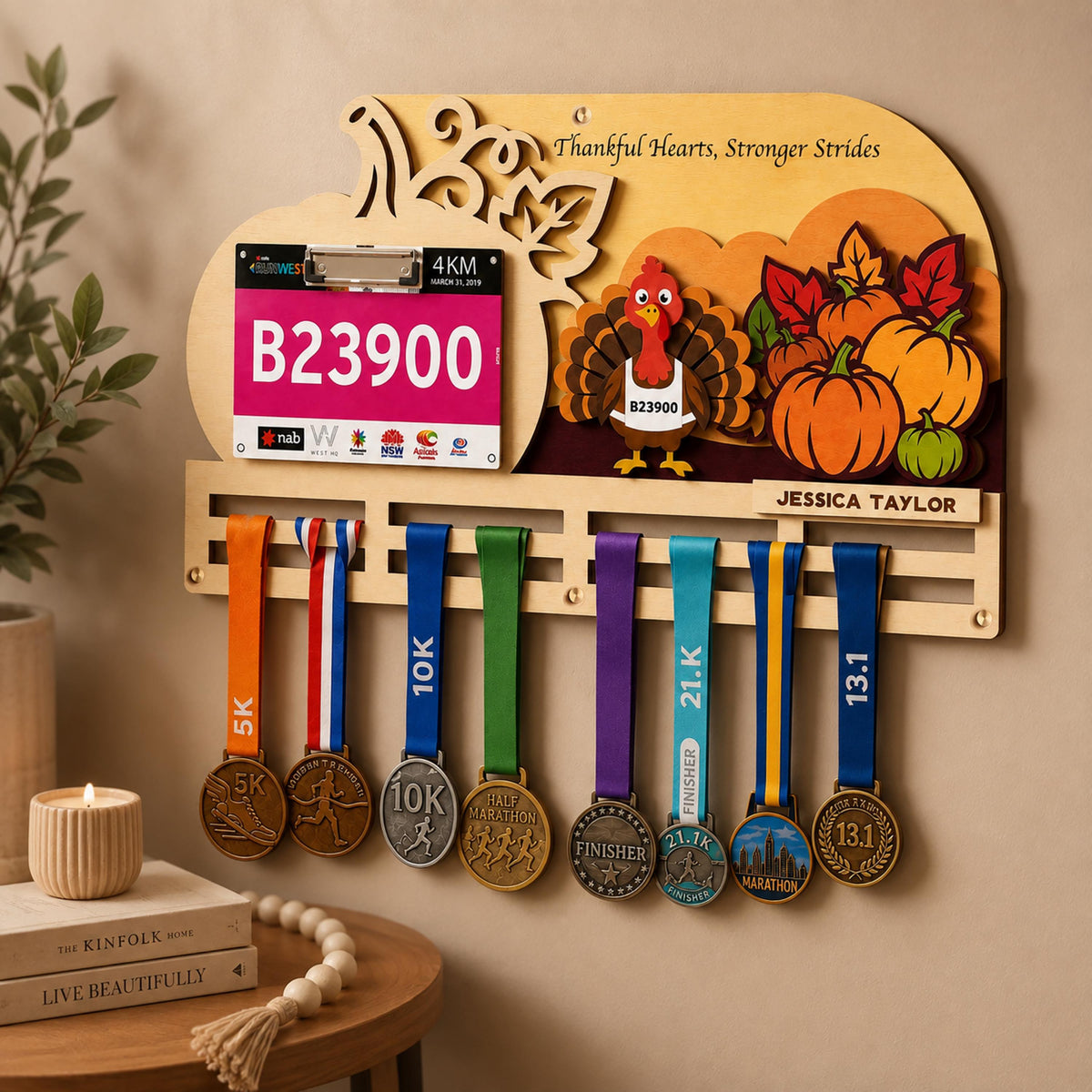 Turkey Trot medal holder – fall home decor setting