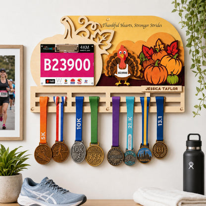 Turkey Trot medal holder – next to running gear