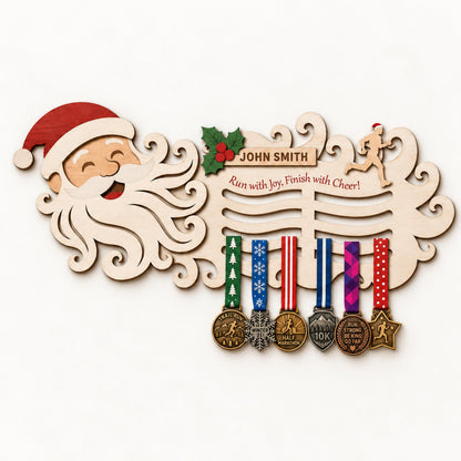 Christmas medal display for runners – jolly Santa beard medal hanger