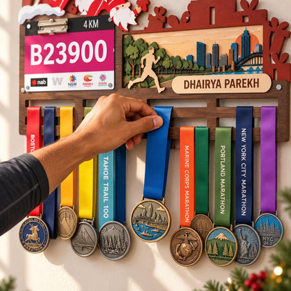 Christmas medal display for runners – hanging a medal