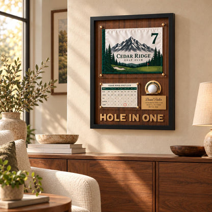 Golf shadow box for a hole in one – on a living room wall