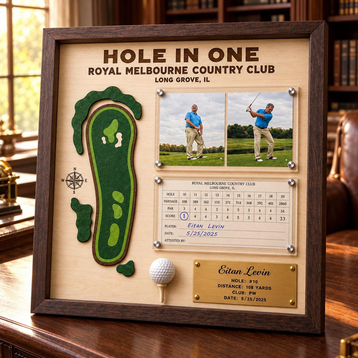 Golf scorecard frame with photo – 3D hole map, scorecard panel and golf ball