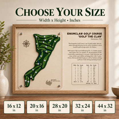 Corporate golf gift course map – size chart from 16 x 12 to 44 x 32 in
