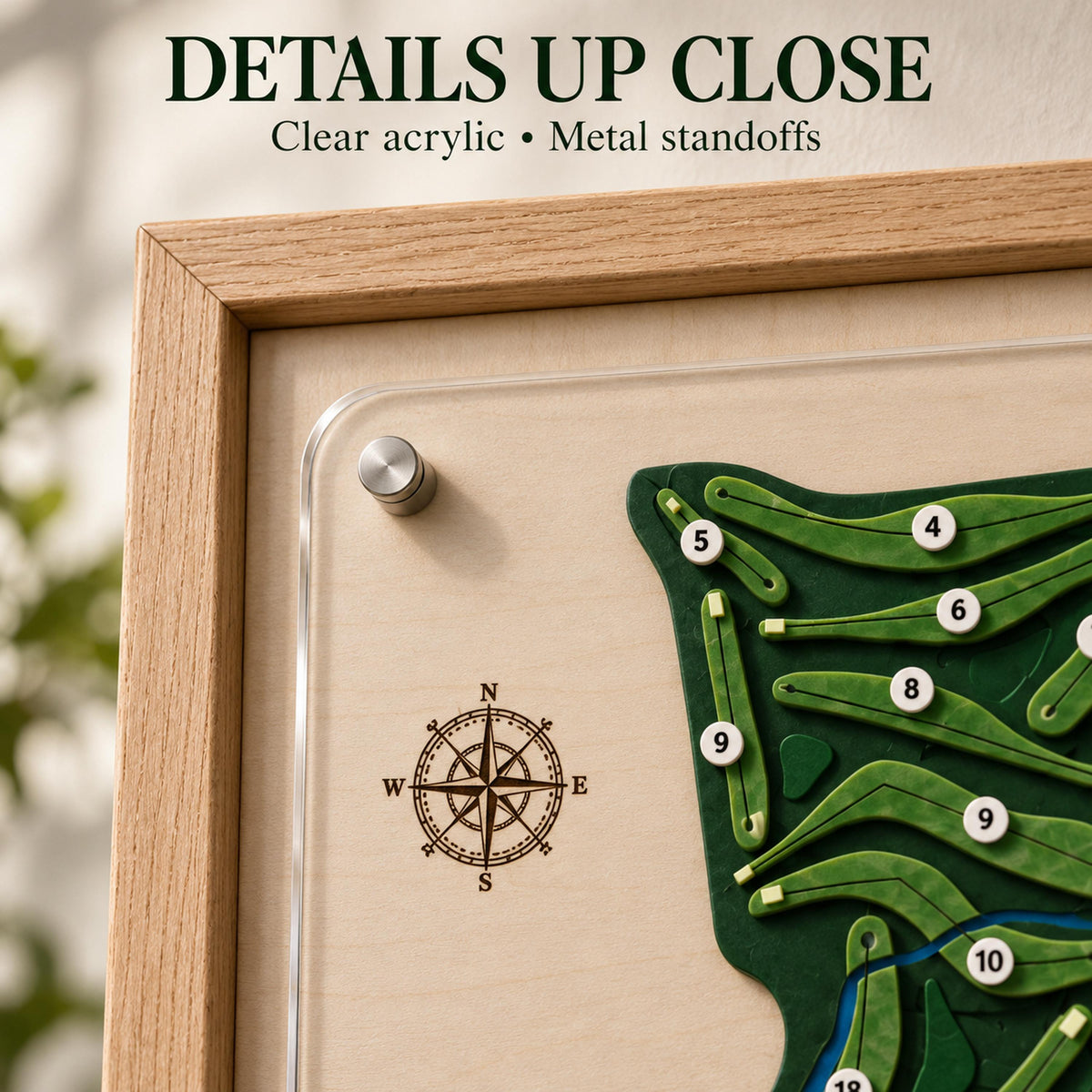 Corporate golf gift course map – clear acrylic and metal standoffs