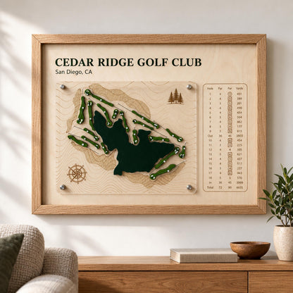 Golf retirement gift course map – course name and scorecard panel