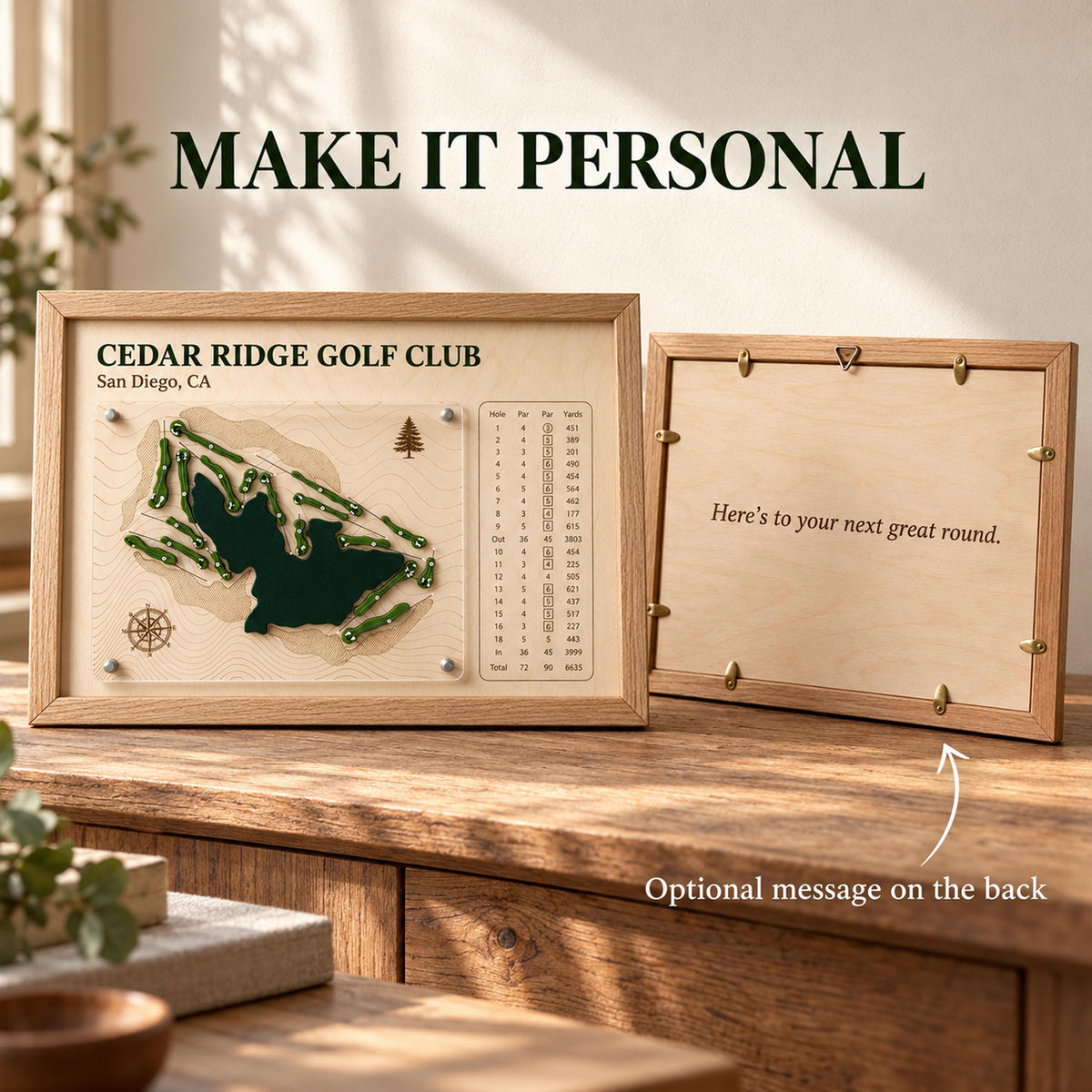 Golf retirement gift course map – personal message engraved on the back
