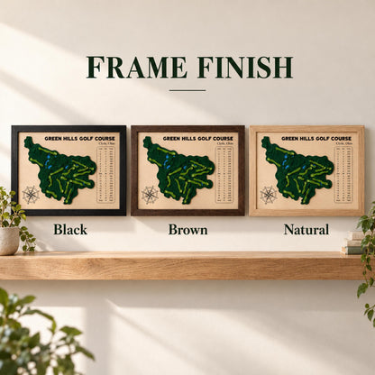 Personalized home golf course map – frame finish options