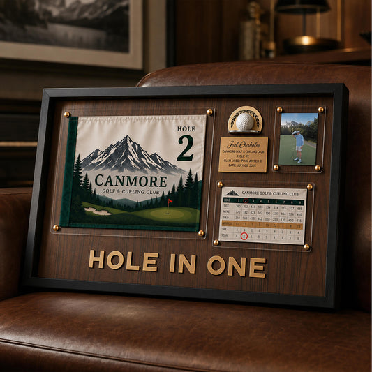 Hole in One Shadow Box – Golf Pin Flag Display Frame, Scorecard Ball Holder Case