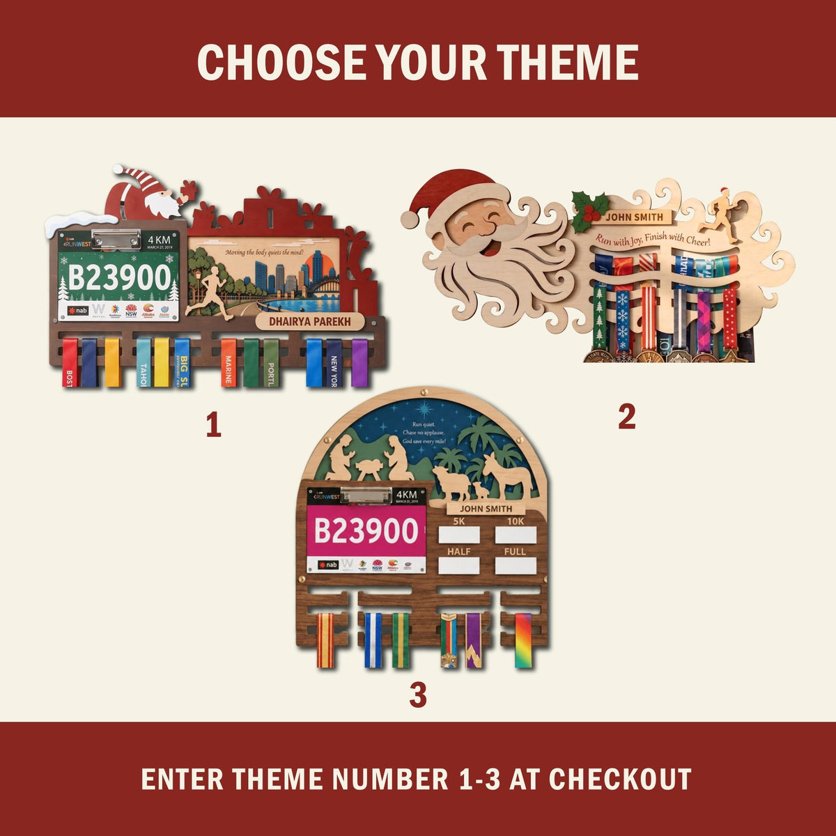 Christmas medal display for runners – three design options