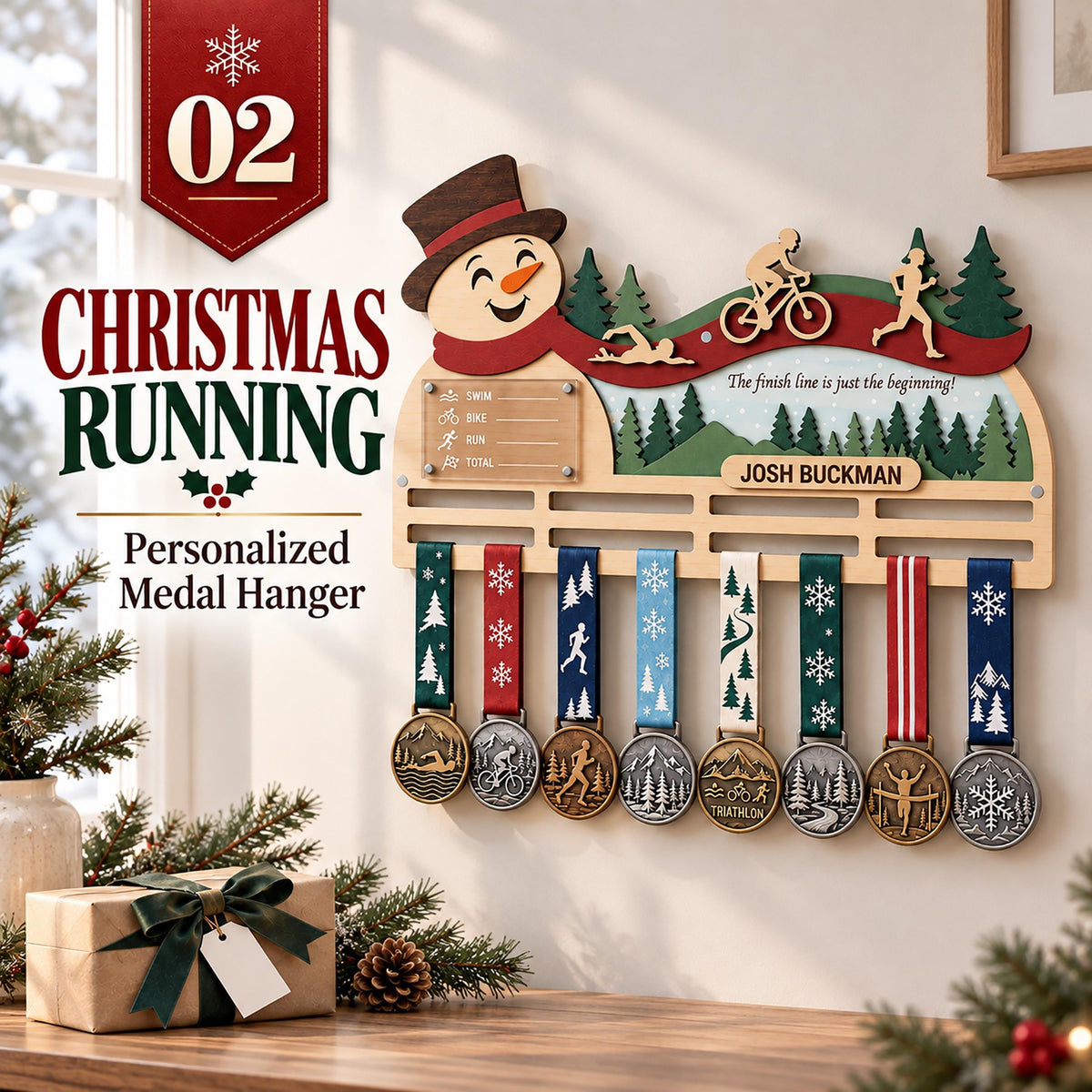 Christmas triathlon medal hanger – personalized Christmas medal hanger