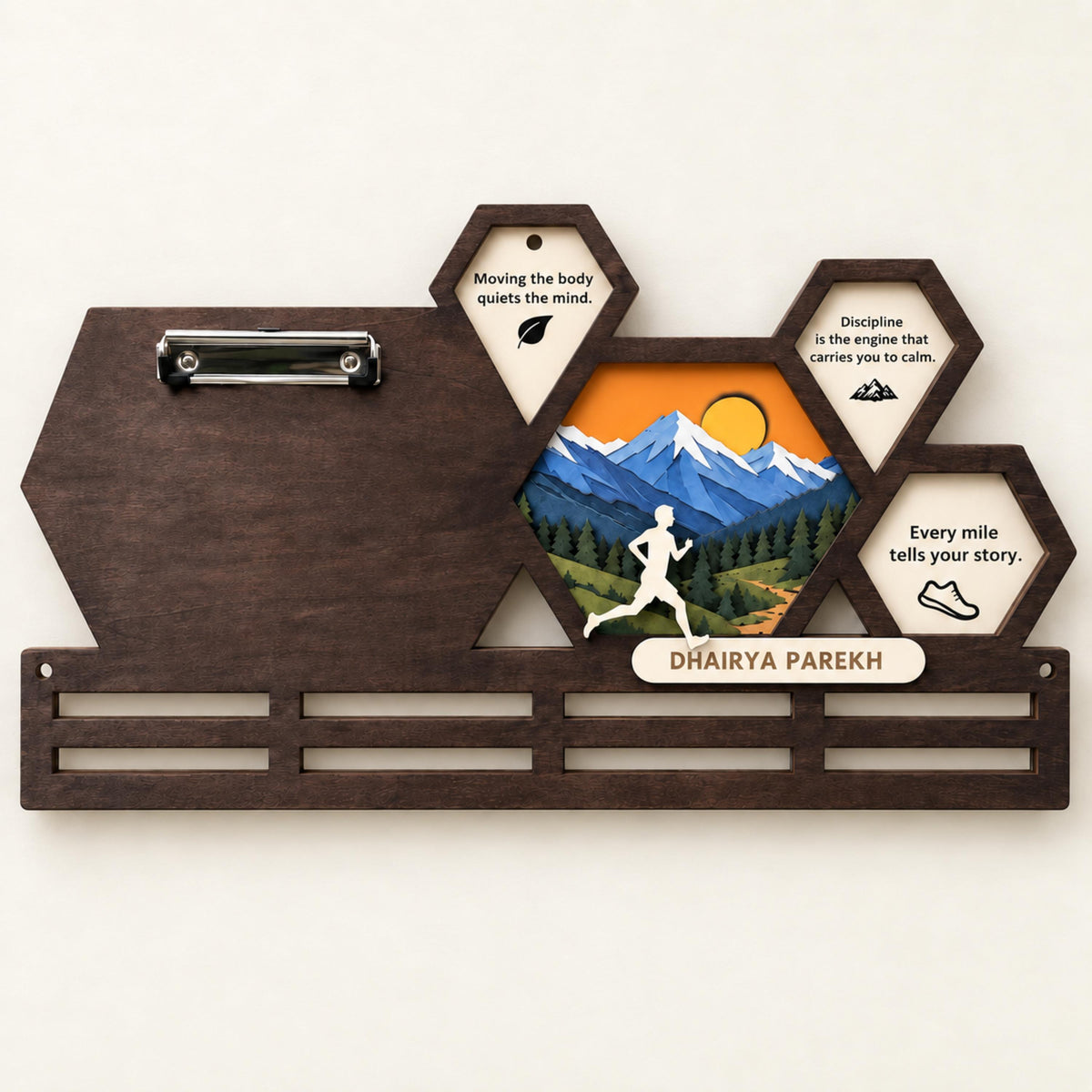 Hexagon race bib and medal holder – small medal-only version