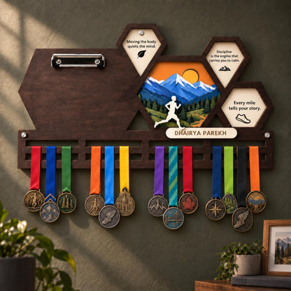 Hexagon race bib and medal holder – small medal and bib version