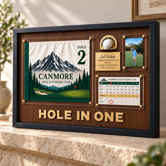 Hole in One Shadow Box – Golf Pin Flag Display Frame, Scorecard Ball Holder Case