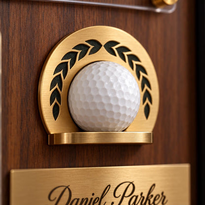 Custom golf trophy for a hole in one – brass laurel golf ball holder