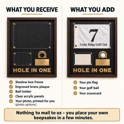 Golf shadow box for a hole in one – what is included and what you add