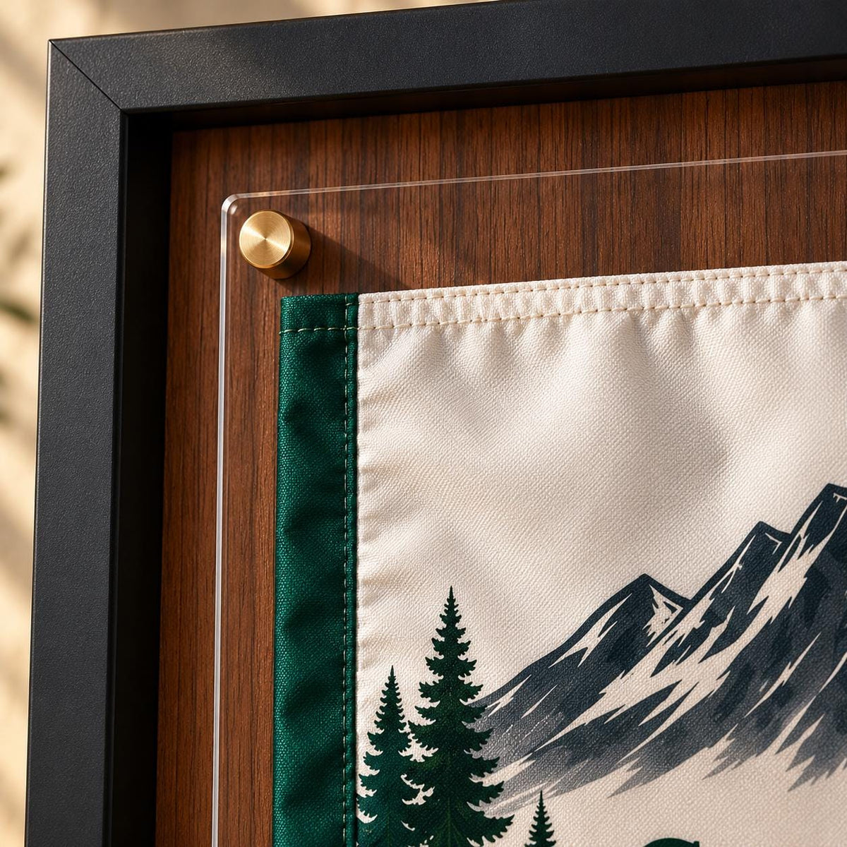 Golf shadow box for a hole in one – pin flag behind clear acrylic