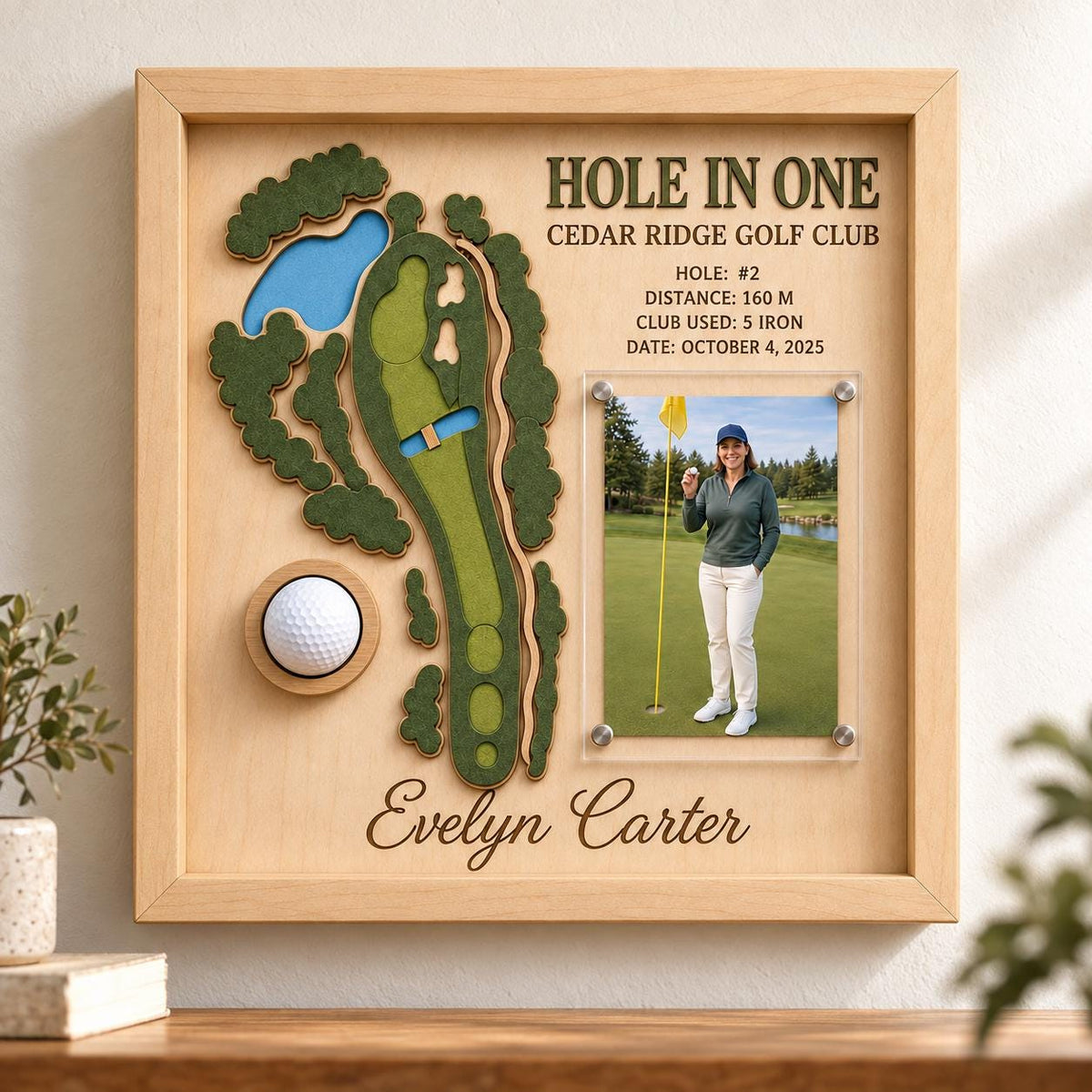 Hole in One Golf Ball Display – Personalized 3D Golf Course Map Shadow Box