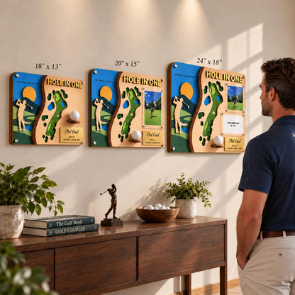 Hole in one award plaque – three sizes on a wall