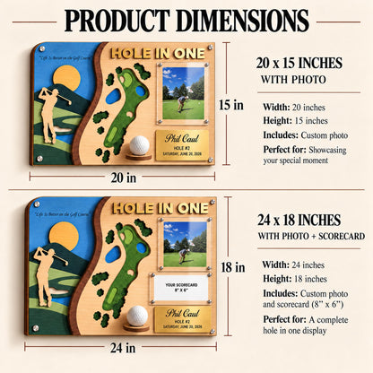 Hole in one award plaque – medium and large size dimensions