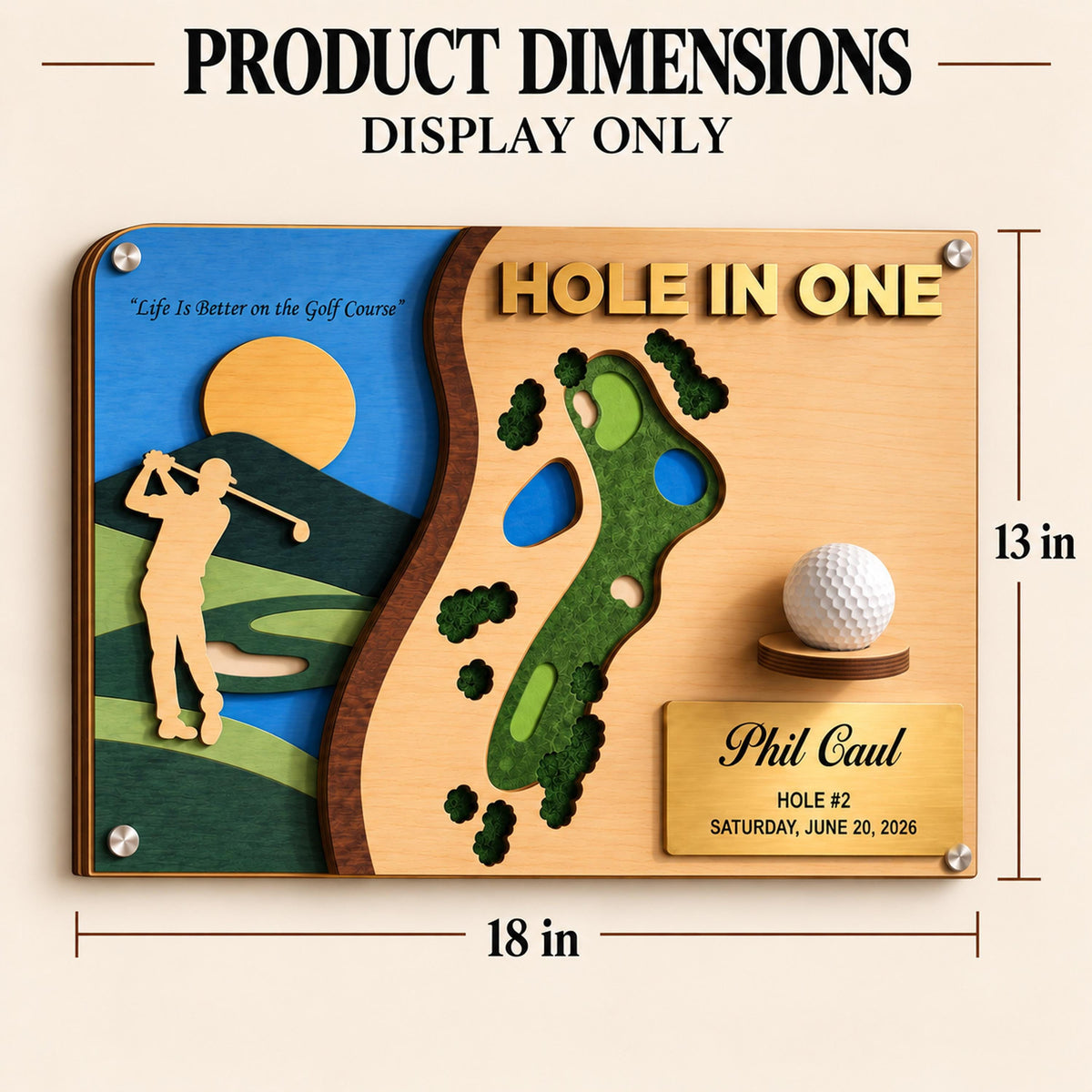 Hole in one award plaque – display only size, 18 x 13 in