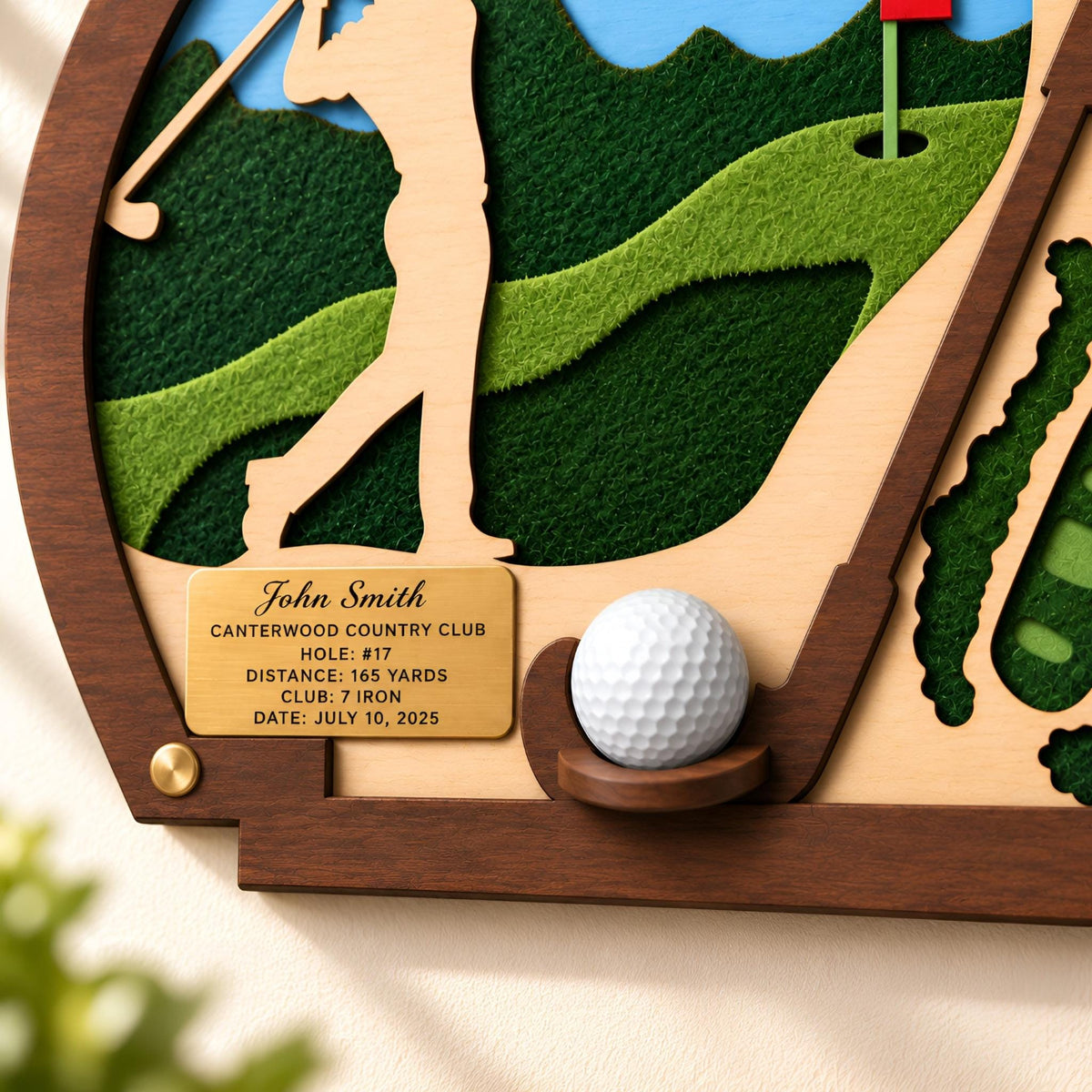Hole in one frame with golfer silhouette – golf ball cup detail