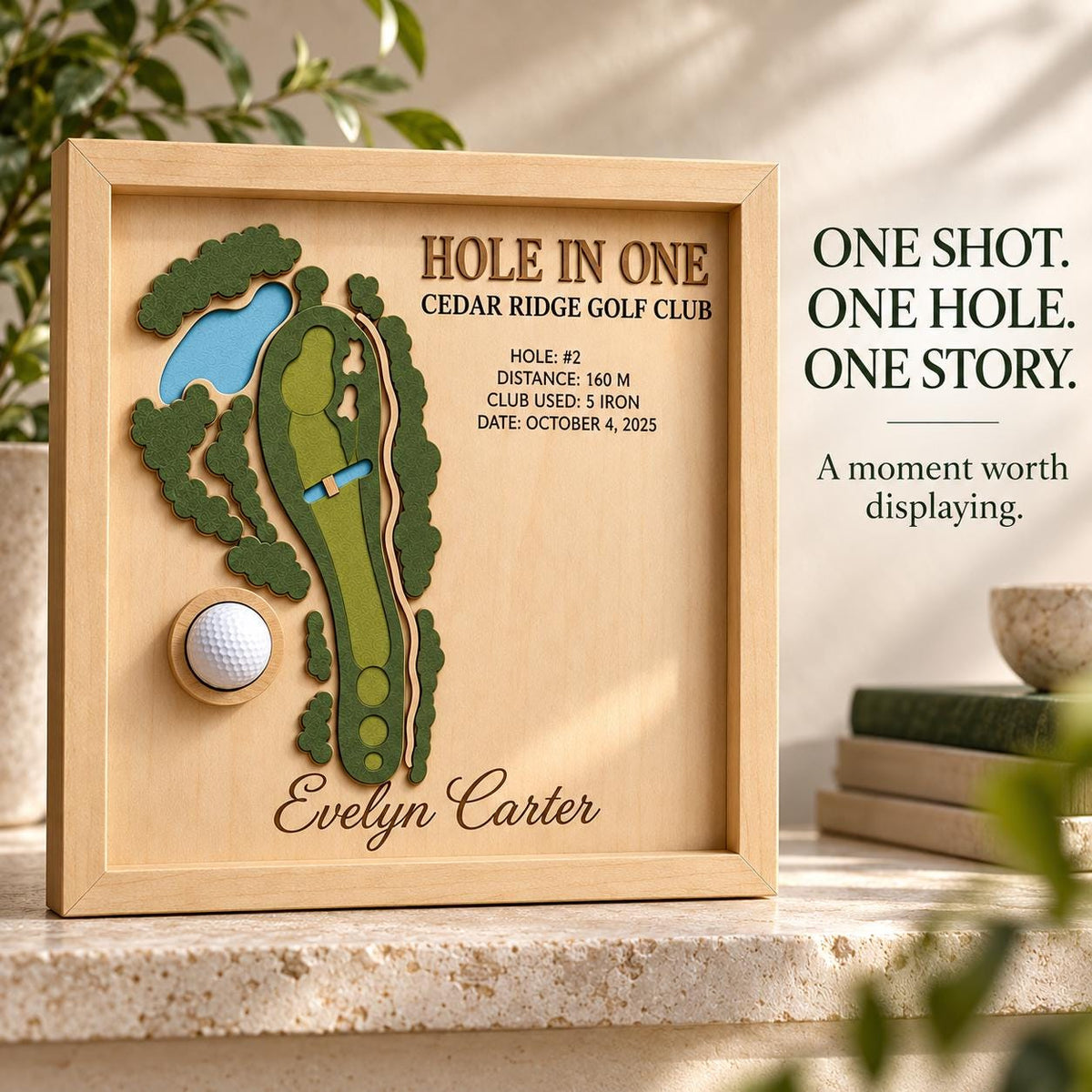 Hole in One Golf Ball Display – Personalized 3D Golf Course Map Shadow Box